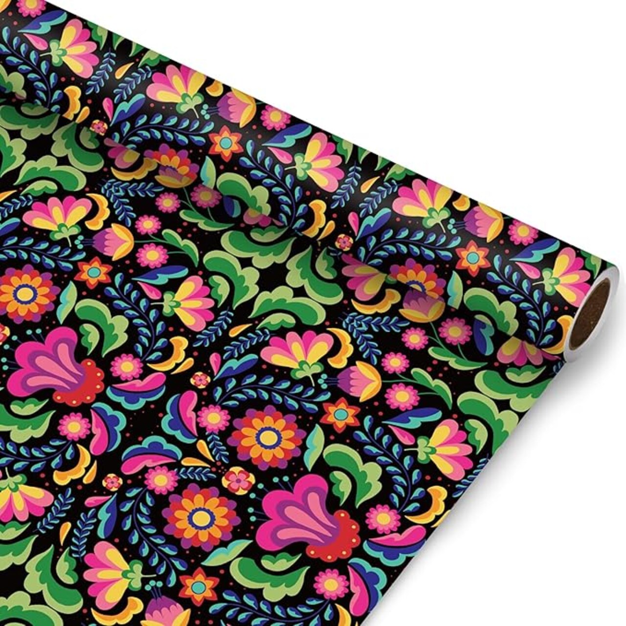 Halloween Wrapping Paper -Mini Roll- 17in x 32.8Ft Day of The Dead Mexican Floral Gift Wrap Paper for Party Wrapping Supplies